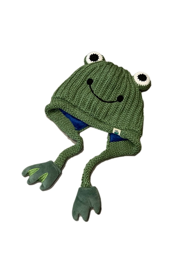 Cute for Frog Shape Knitted Hat Niche Cold Hat Ear for Protection Beanie Hat Thermal for Casual Dog Walking Gatherings H