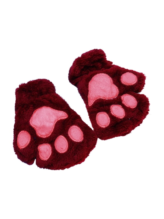 Cute for Paw Gloves Bear Cosplay Faux Plush Fingerless Mittens with String for Girls Women