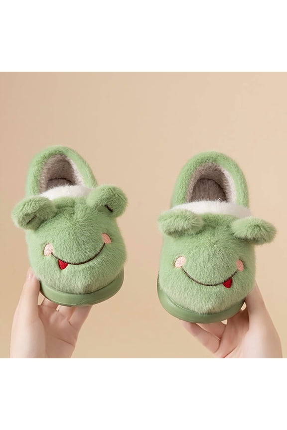 Cute frog cotton slippers, Winter House Shoes Plush Warm Soft with Cute Cartoon Design Indoor