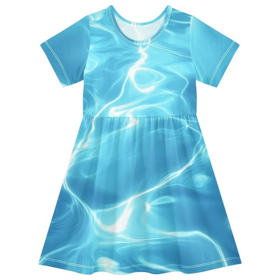 Cute girls short-sleeved dress, fresh summer model, comfortable and breathable, beautifully printed design style! Blue Water Ripple