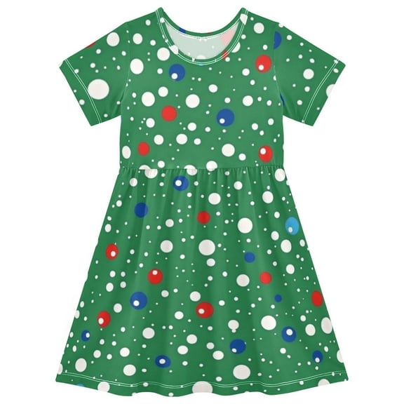 Cute girls short-sleeved dress, fresh summer model, comfortable and breathable, beautifully printed design style! Christmas-themed Polka Dots