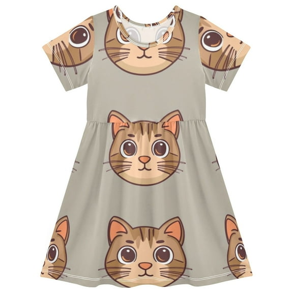 Cute girls short-sleeved dress, fresh summer model, comfortable and breathable, beautifully printed design style! Cute Cat Pattern