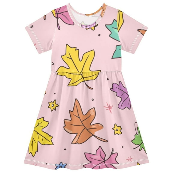 Cute girls short-sleeved dress, fresh summer model, comfortable and breathable, beautifully printed design style! Fall Leaves
