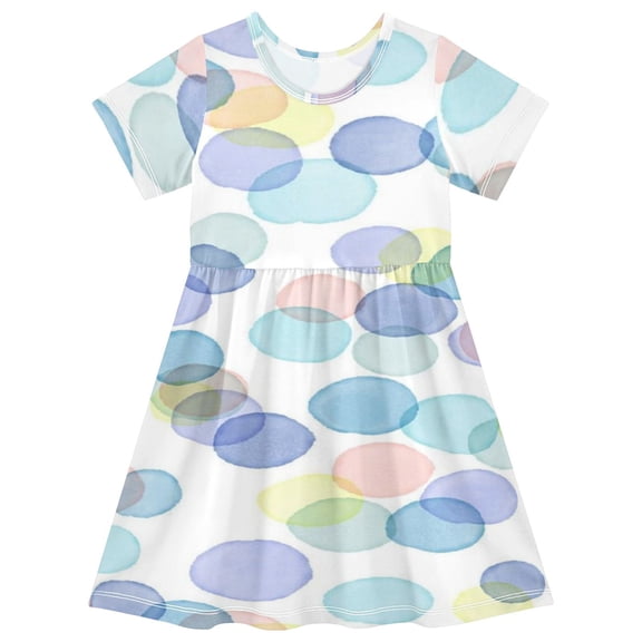 Cute girls short-sleeved dress, fresh summer model, comfortable and breathable, beautifully printed design style! Various Colored Dots