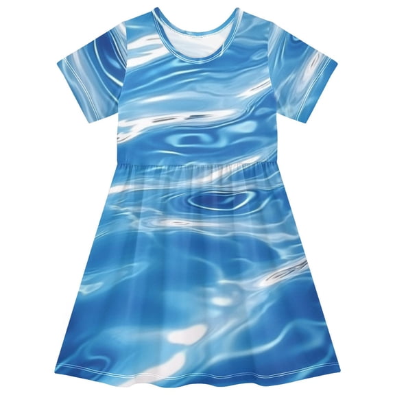 Cute girls short-sleeved dress, fresh summer model, comfortable and breathable, beautifully printed design style! Water Ripple Pattern