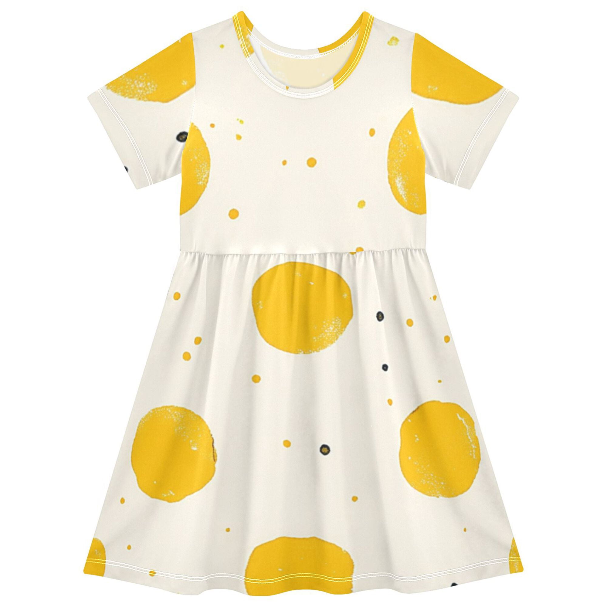 Summer Hot Selling Cute Puppy and Flowers Cartoon Pattern Short Sleeves Dress for Stylish Girls