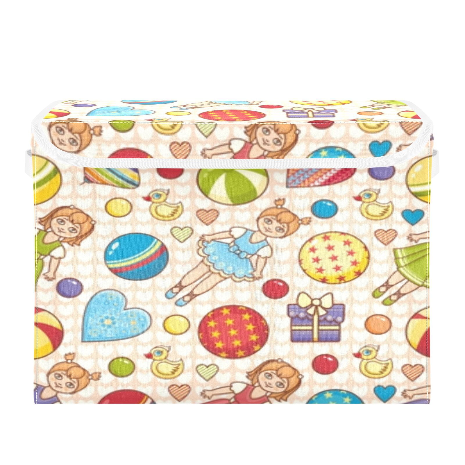 Cute girls toys colorful hearts Large Storage Bins with Linen Collapsible Foldable Storage Cubes Fabric Closet Organizer Containers box with Flip-Top