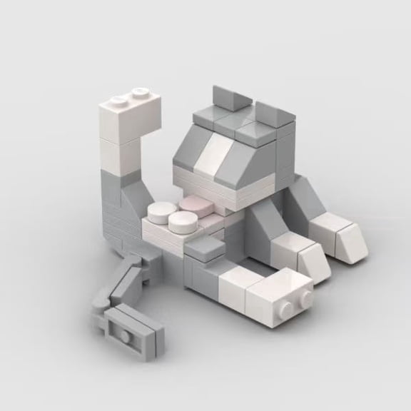 Cute gray and white cat building block toy set, mini animal assembly model, DIY tabletop decoration, suitable for children and adults