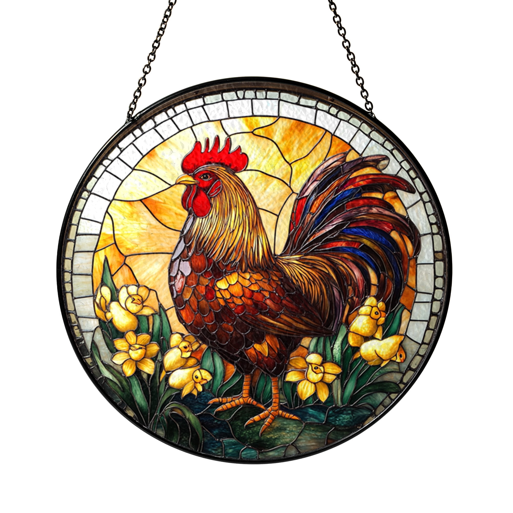 Cute hen and chicks stained-glass effect window art, perfect farm ...