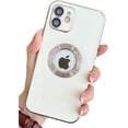 thumbnail image 1 of Cute for iPhone 12 6.1-inch Case with Gold Logo Circle,Plating Shockproof Protective Soft Silicone Back Cover Cases with Clear Acrylic Camera Lens Protector(White), 1 of 12