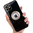 thumbnail image 1 of Cute for iPhone 13 6.1-inch Case with Gold Logo Circle,Plating Shockproof Protective Soft Silicone Back Cover Cases with Clear Acrylic Camera Lens Protector(Black), 1 of 12