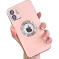 thumbnail image 1 of Cute for iPhone 13 6.1-inch Case with Gold Logo Circle,Plating Shockproof Protective Soft Silicone Back Cover Cases with Clear Acrylic Camera Lens Protector(Pink), 1 of 12