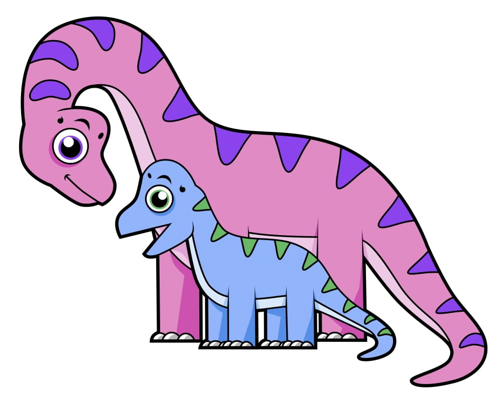 Cute illustration of a mother and child Brachiosaurus Canvas Art - Stocktrek Images (32 x 26)