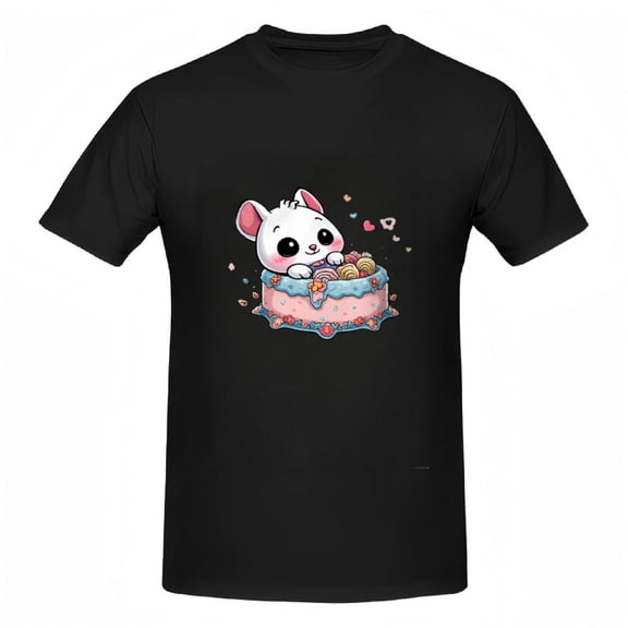 Cute in Colorful Cake T-Shirt for Women - Short Sleeve Cotton Tee with Sweet Treats and Heart Design