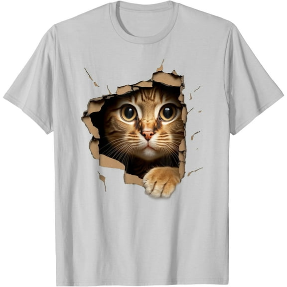 Cute kitten looks from torn fabric Graphic Art Unisex T-Shirt for Men Women Kids Toddler