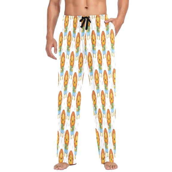Cute lions hold cameras Men's Relaxed Fit Drawstring Sleep Pajama Pant