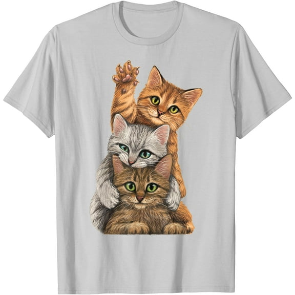 Cute little Cats playing build Wall lovers kitty kittens Unisex T-Shirt for Men Women Kids Toddler,Ice Grey Color,Size M