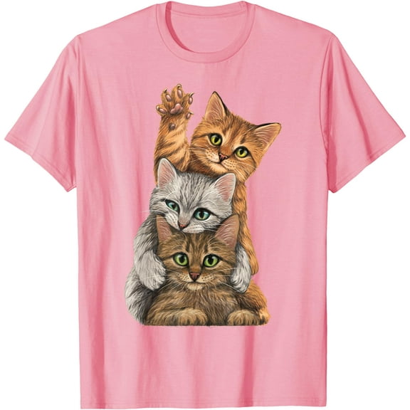 Cute little Cats playing build Wall lovers kitty kittens Unisex T-Shirt for Men Women Kids Toddler,Light Pink Color,Size M