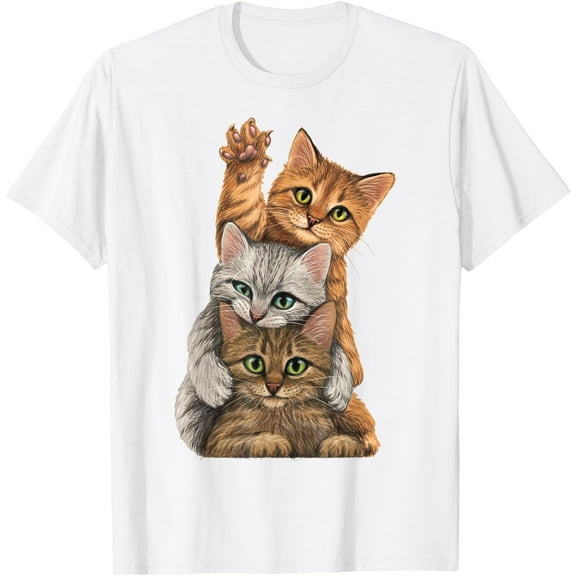 Cute little Cats playing build Wall lovers kitty kittens Unisex T-Shirt for Men Women Kids Toddler,White Color,Size M
