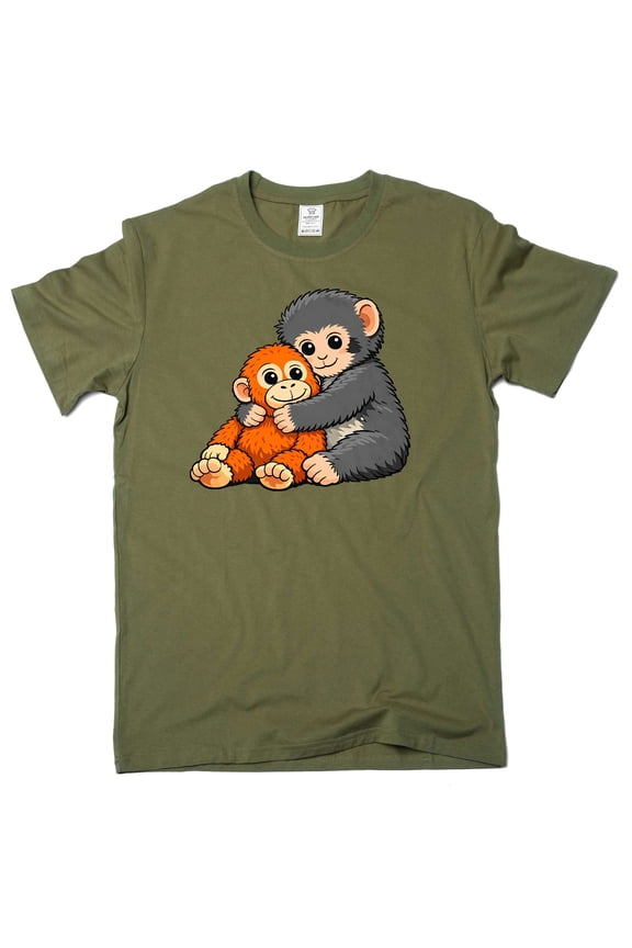 Cute monkey punch viral t-shirt baby monkey Japan zoo tee shirt (X-Large Military Green)