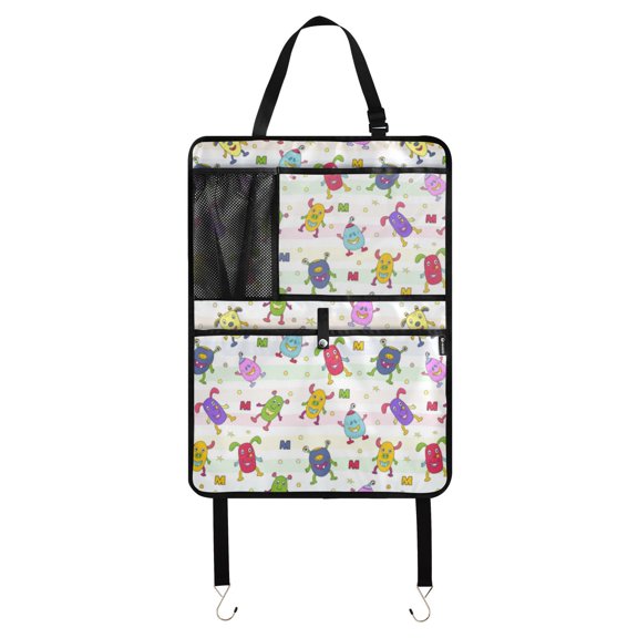 Cute monster colorful pattern Car Seat Back Kick Protectors,117 Pack Kick Mats with Storage Pockets for Vehicles to Protect from Dirt, Mud & Scratches