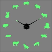 Cute pig DIY Mirror Acrylic DIY aquarium creative Different Frameless Luminous Wall Clock Home decoration Modern gifts - 27 inch