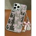 thumbnail image 1 of Cute pink bowknot case for iPhone 15 14 13 12 11 pro Max mini x xs XR 7 8 plus se glitter mirror cover girl clear bracelet shell, 1 of 1