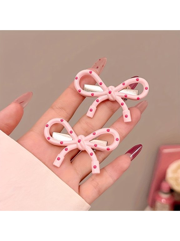 Cute pink polka dot bow hair clip for women side bangs clip duckbill clip headband hair clip