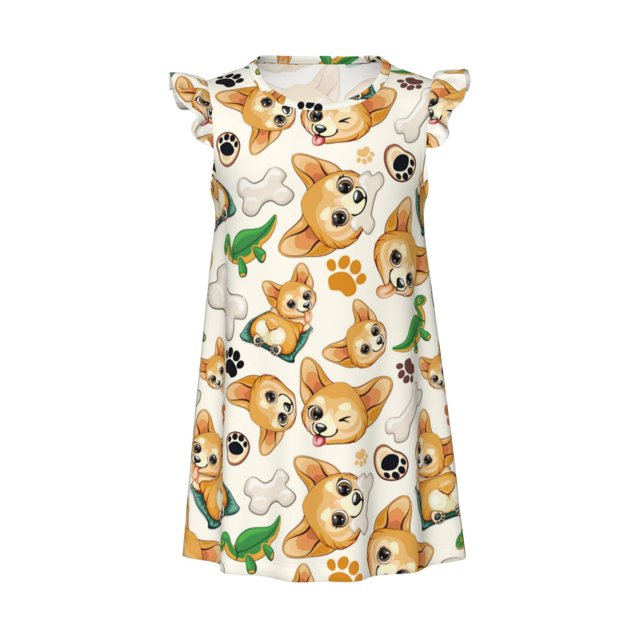 Cute puppy A Girls Nightgowns, Flutter Sleeve Pajamas Nightdress