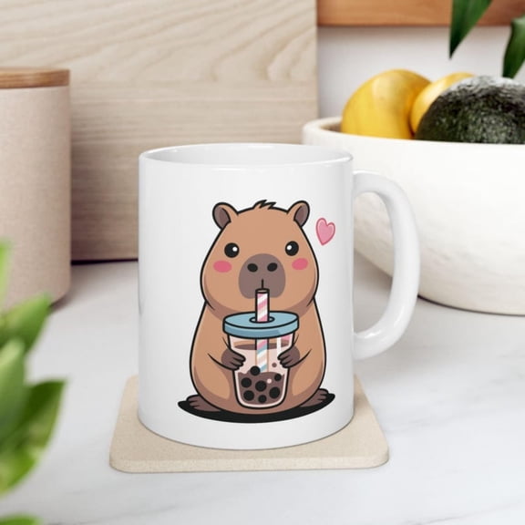 Cute pybara Kawa Anime Drinking Bubble Tea Lover Girls Coffee Mug.jpg