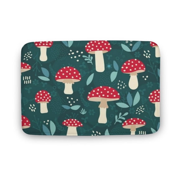 Cute red mushrooms Doormat, mushroom Doormat, large mushroom Doormat,white dots on green background ma,Welcome Doormat, Home Decor, Fun Welcome Mat,Indoor Doormat,Front Back Door Mat 17x30