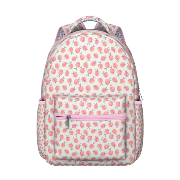 Cute small backpack for school with juicy pink peach pattern compact travel backpack lightweight school bag for daily use and fresh tropical print