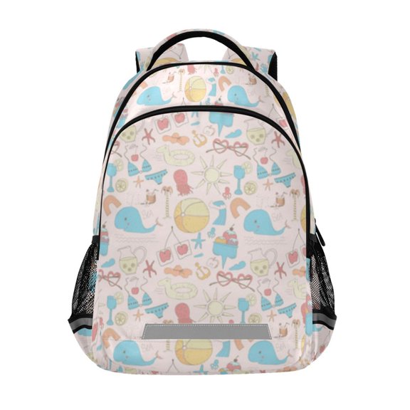 Cute summer beach pattern Backpack with Chest Strap, Laptop Backpack, Travel Hiking Rucksack, Knapsack