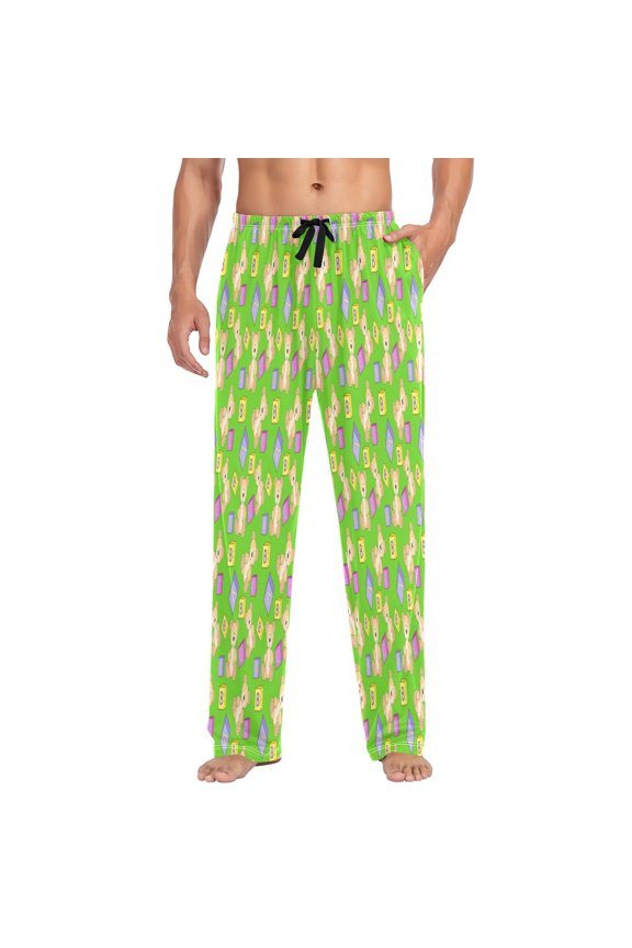 Cute teddy bear block pattern Men's Pajama Pants Ultra Bottoms Sleepwear Bottom Pants with Pocket Drawstring