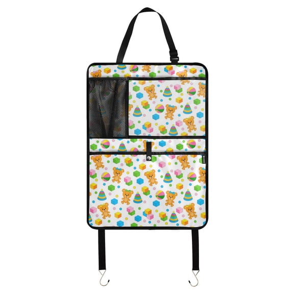 Cute teddy bear toy pattern 126 Pack Kick Mat Back Seat Protector With Storage Pockets, Universal Car Seat Back Organizer For Pets, Waterproof Backseat Protector For Most Car