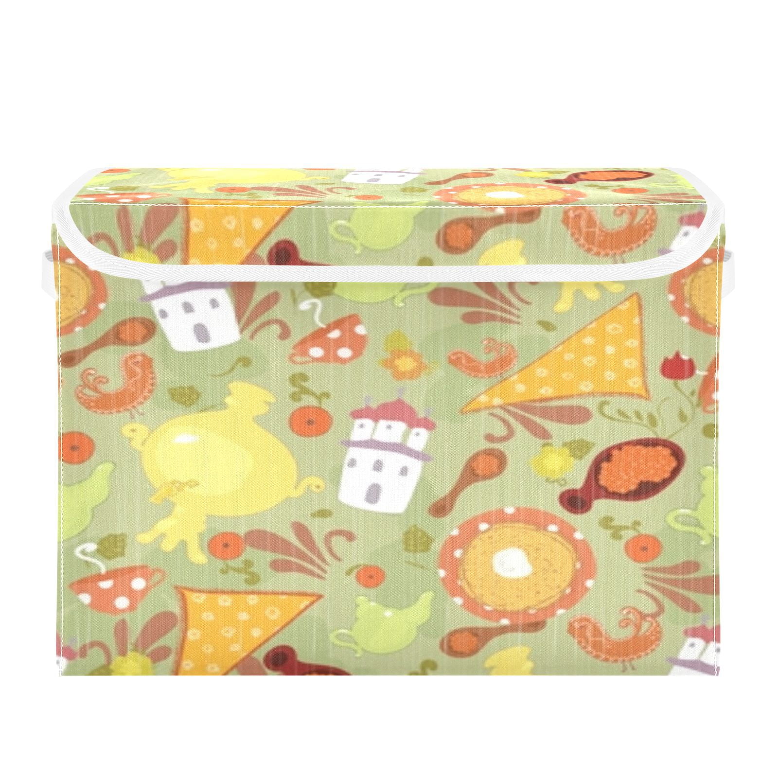Cute whimsical Russian pattern Storage Bins, Foldable Cloth Basket, Cube Organizer with 2 Handles, Suitable for bedrooms, living rooms, wardrobes, and workspaces, With cover