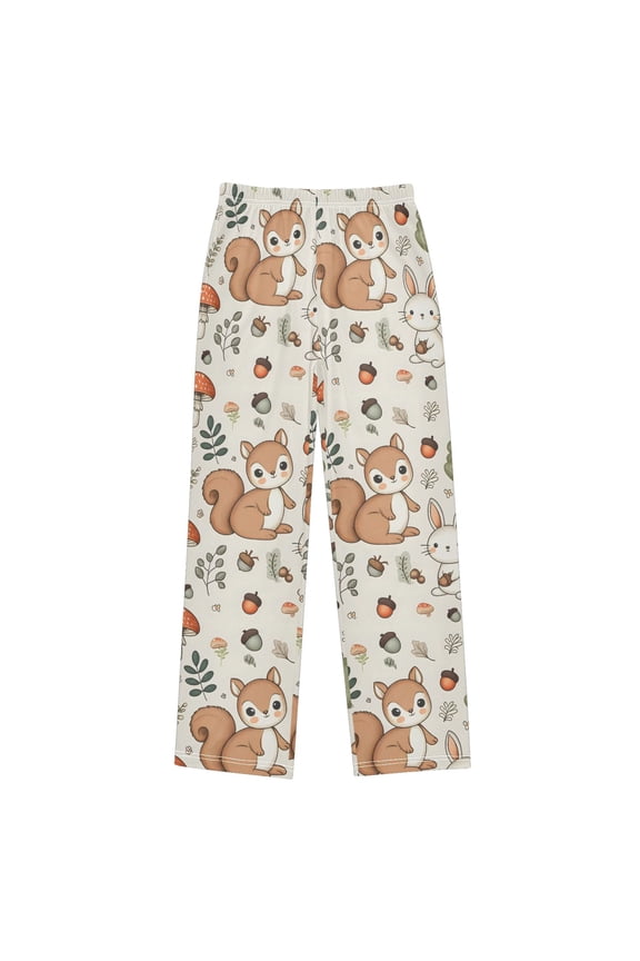 Cute with Squirrel Bunny Acorns Mushrooms and Trees Christmas Pajama Pants Soft and Lightweight Elastic Waistband Christmas Pajama Pants