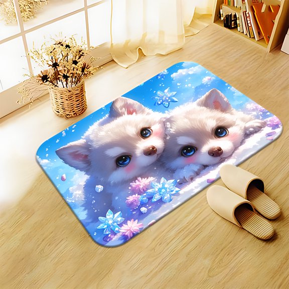 Cute wolf HD printed doormat - non-slip, machine washable polyester rug, suitable for outdoor porch, kitchen, living room, bathroom or office decoration.