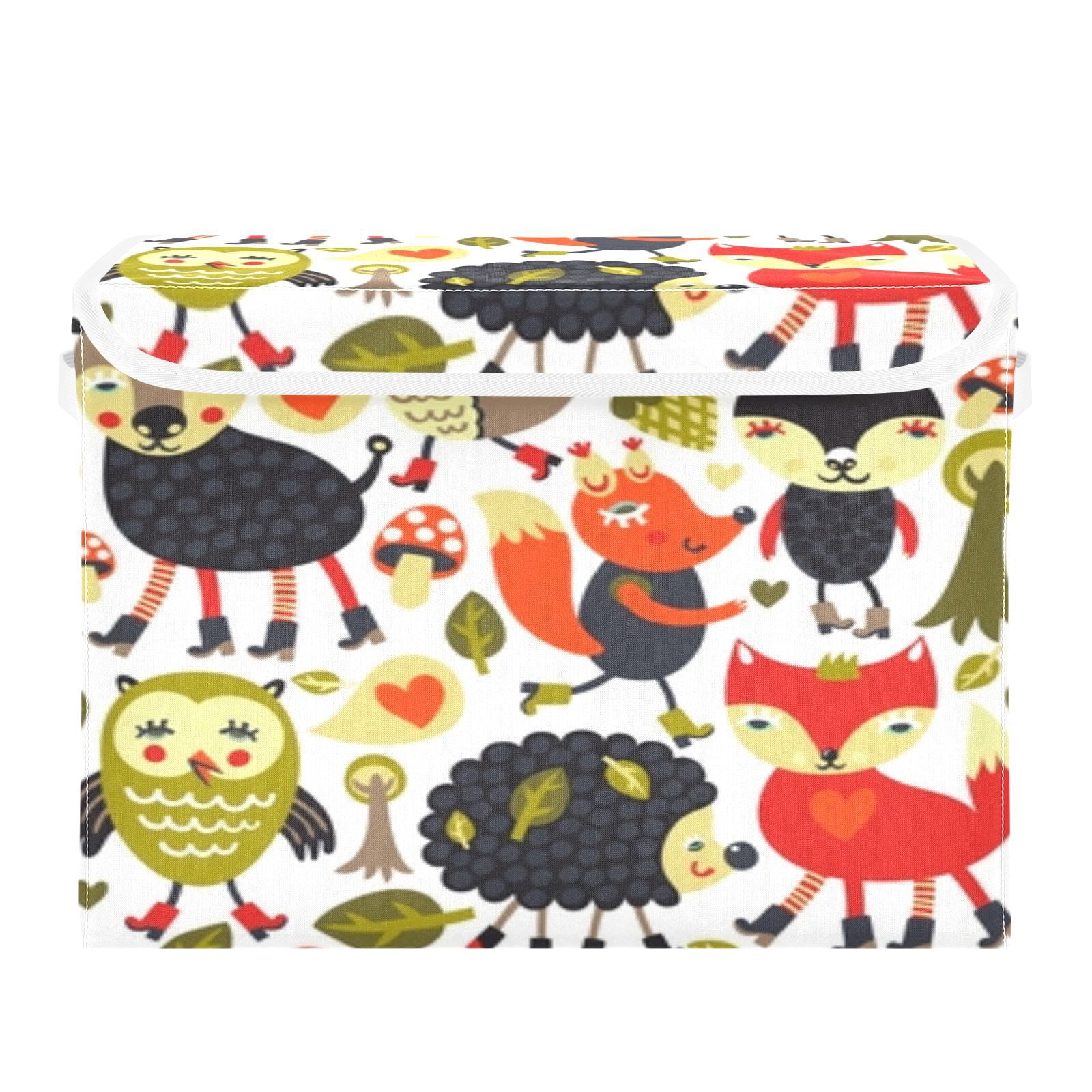 Cute woodland animal pattern Storage Bins with lid, Decorative Boxes for Shelves, Closet Organizer Basket with Handles, Large,
