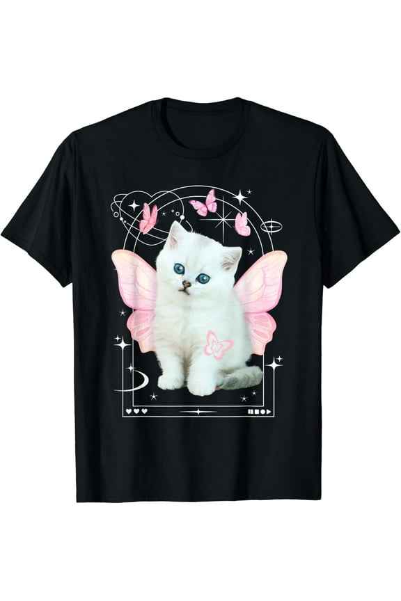 Cute y2k Aesthetic Cat Butterfly Fairy Cyber 2000s Graphic T-Shirt