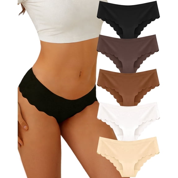 CuteByte 5 pack Seamless Underwear for Women Hipster Wave Edge Cheeky No Show Bikini Panties Womens S