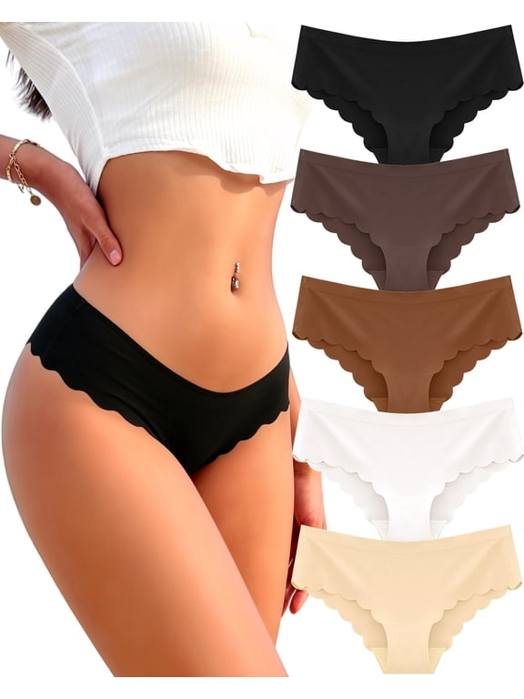 5 pack Seamless Underwear for Women Hipster Wave Edge Cheeky No Show Bikini Panties Womens XL