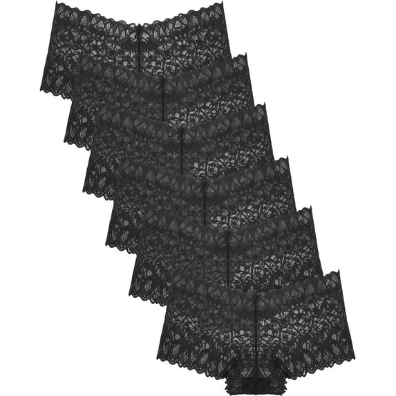 CuteByte 6 Pack Lace Underwear for Women Cheeky V Waist Breathable Boyshorts Panties S