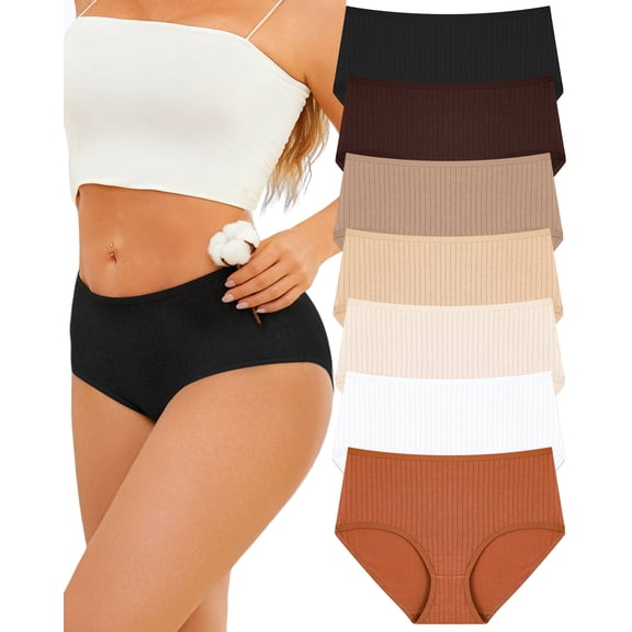 CuteByte 7 Pack Cotton Underwear for Women High Waisted Full Coverage Hipster Briefs Breathable Pantiess L