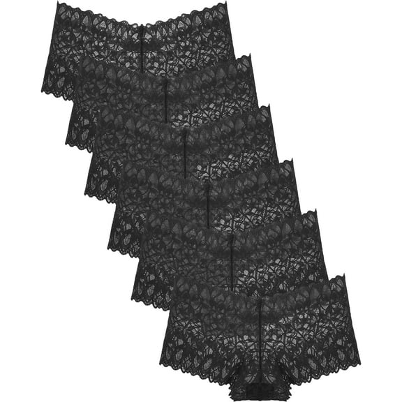 CuteByte Lace Boyshorts Underwear for Women Cheeky V Waist Breathable Panties 6 Pack S-XXL