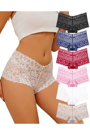 Lace Boyshorts Underwear for Women V Waist Breathable Panties 6 Pack S-XXL