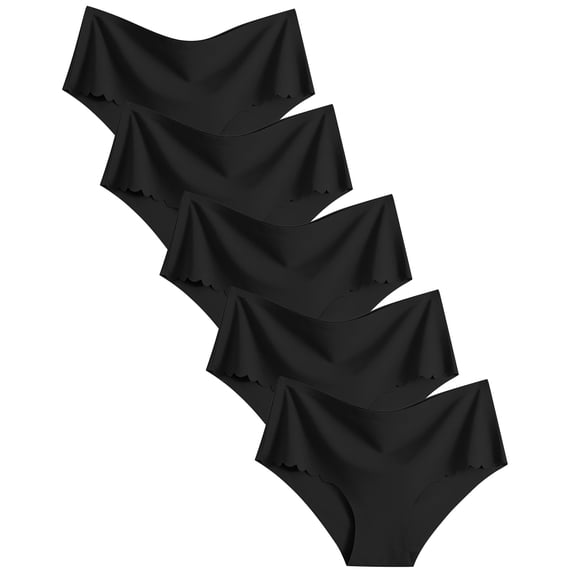 CuteByte Seamless Underwear for Women No Show Bikini Briefs Cheeky Scalloped Edge Ladies Panties 5 Pack L