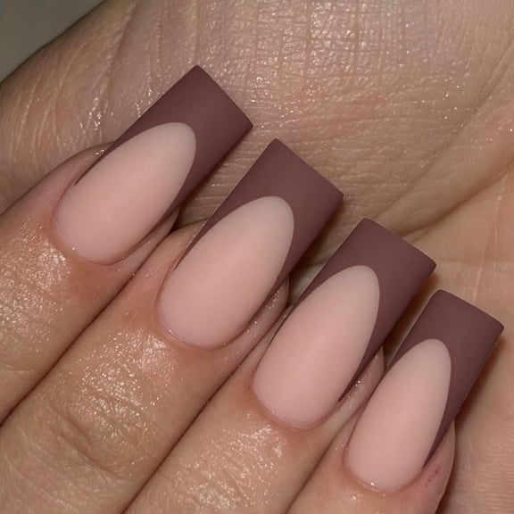 CuteHelper Mocha Brown French Press-On Nails - 24PCS Medium Long Square, Matte Minimalist Design, Salon Quality DIY