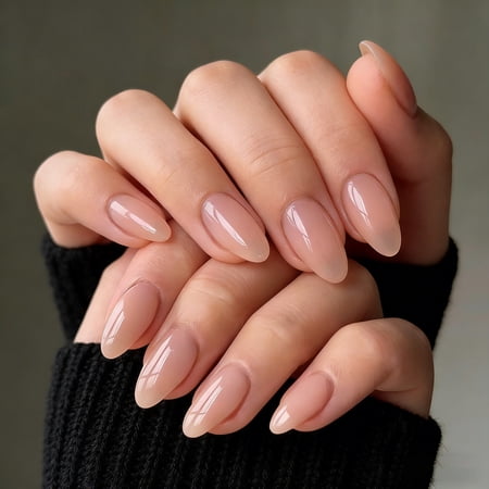 CuteHelper Soft Nude Press-On Nails - 24PCS Long Almond, Glossy Minimalist Solid Color, Salon Quality DIY