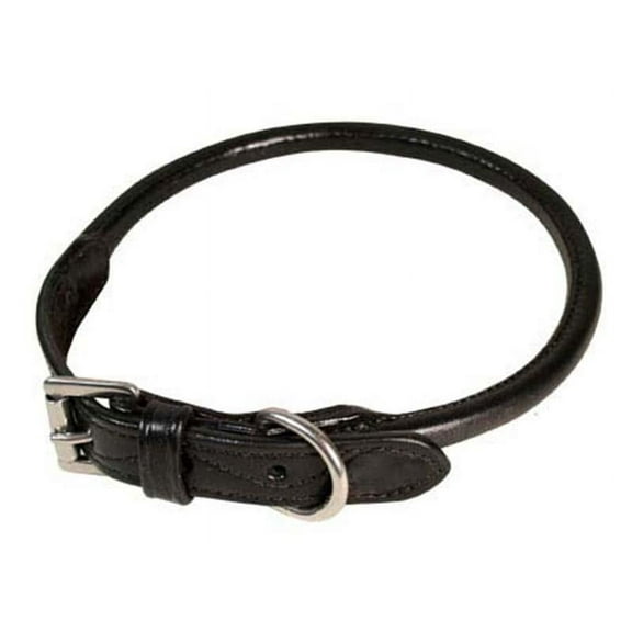 CuteNfuzzy Round Rolled Fancy Leather Dog Collar - Black - 22"
